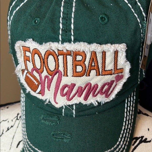 Football Mama Hat | Green & Pink Distressed Cap | Game Day Hat - Picture 3 of 5